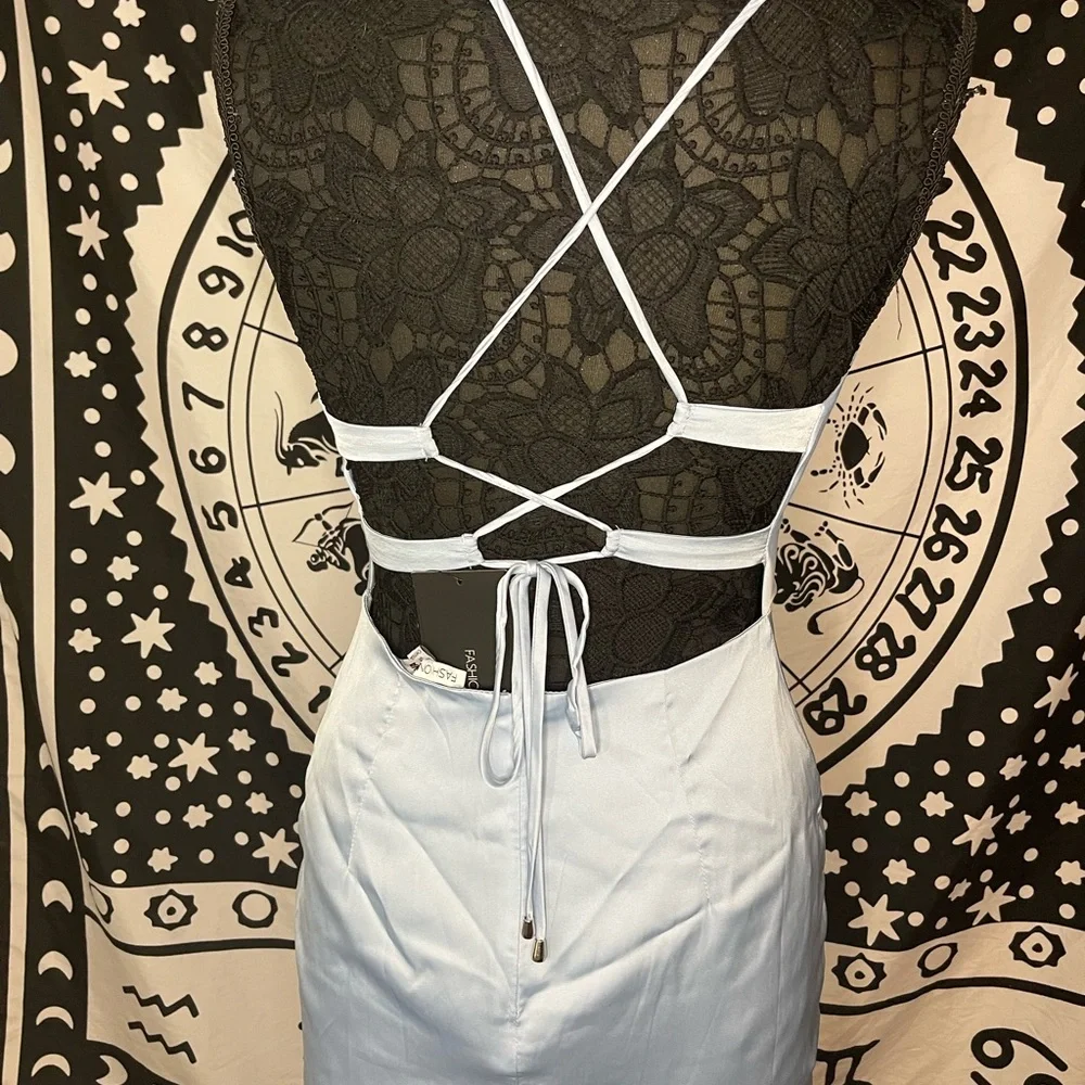 (BNWT) Fashion Nova Blue Satin Mini Dress - Picture 7 of 7